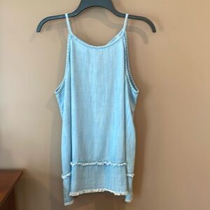Loft Denim tank with Fringed Bottom and tie at neck- Size L
